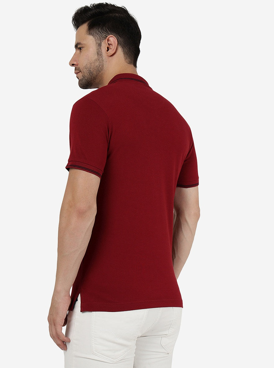 Maroon Solid Slim Fit Polo T-Shirt | Greenfibre