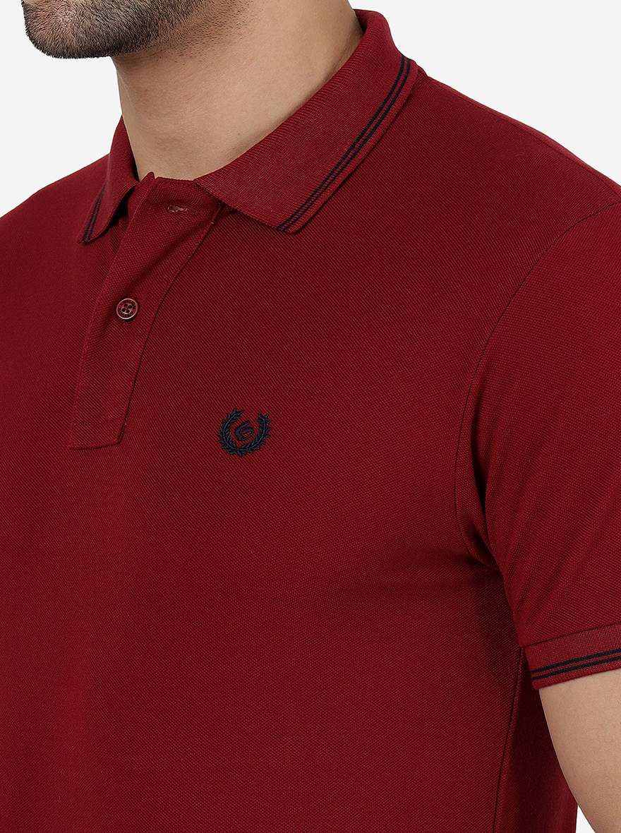 Maroon Solid Slim Fit Polo T-Shirt | Greenfibre