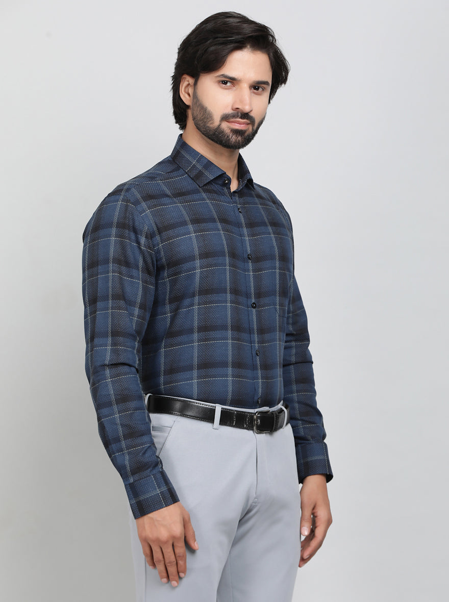 Blue Checked Slim Fit Formal Shirt | Metal