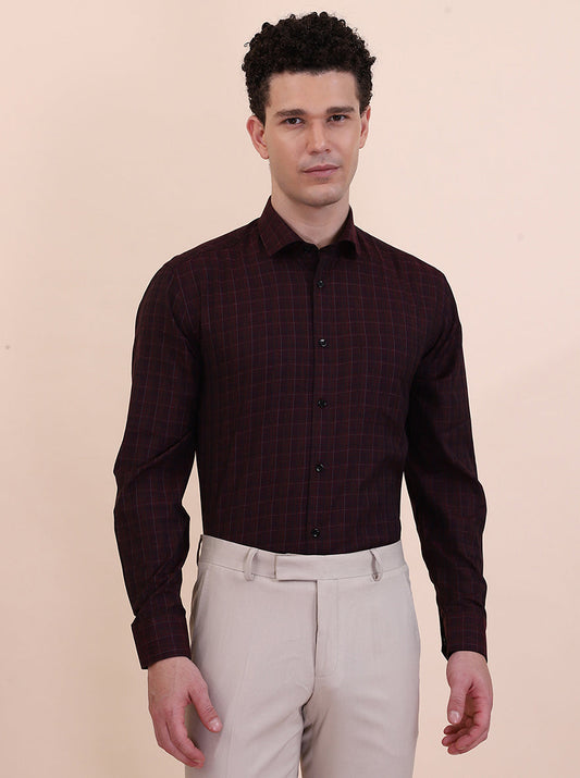 Maroon Checked Regular Fit Formal Shirt | Greenfibre