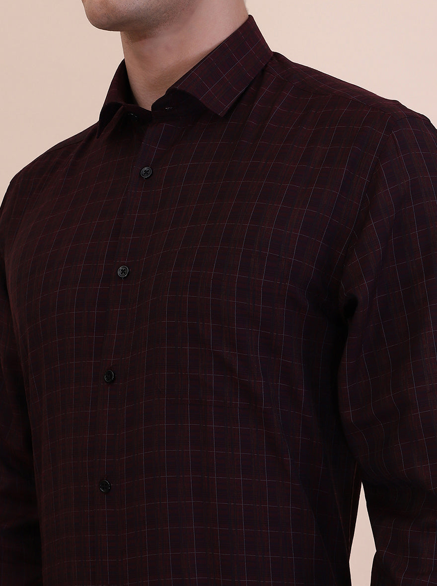 Maroon Checked Regular Fit Formal Shirt | Greenfibre