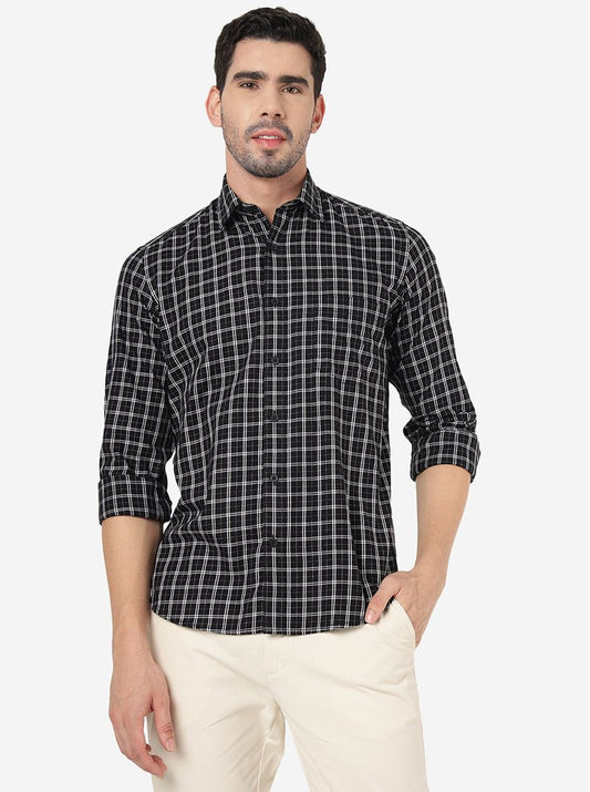 Black Checked Smart Fit Semi Casual Shirt | Greenfibre