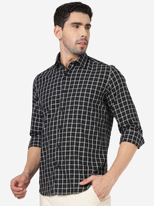 Black Checked Smart Fit Semi Casual Shirt | Greenfibre