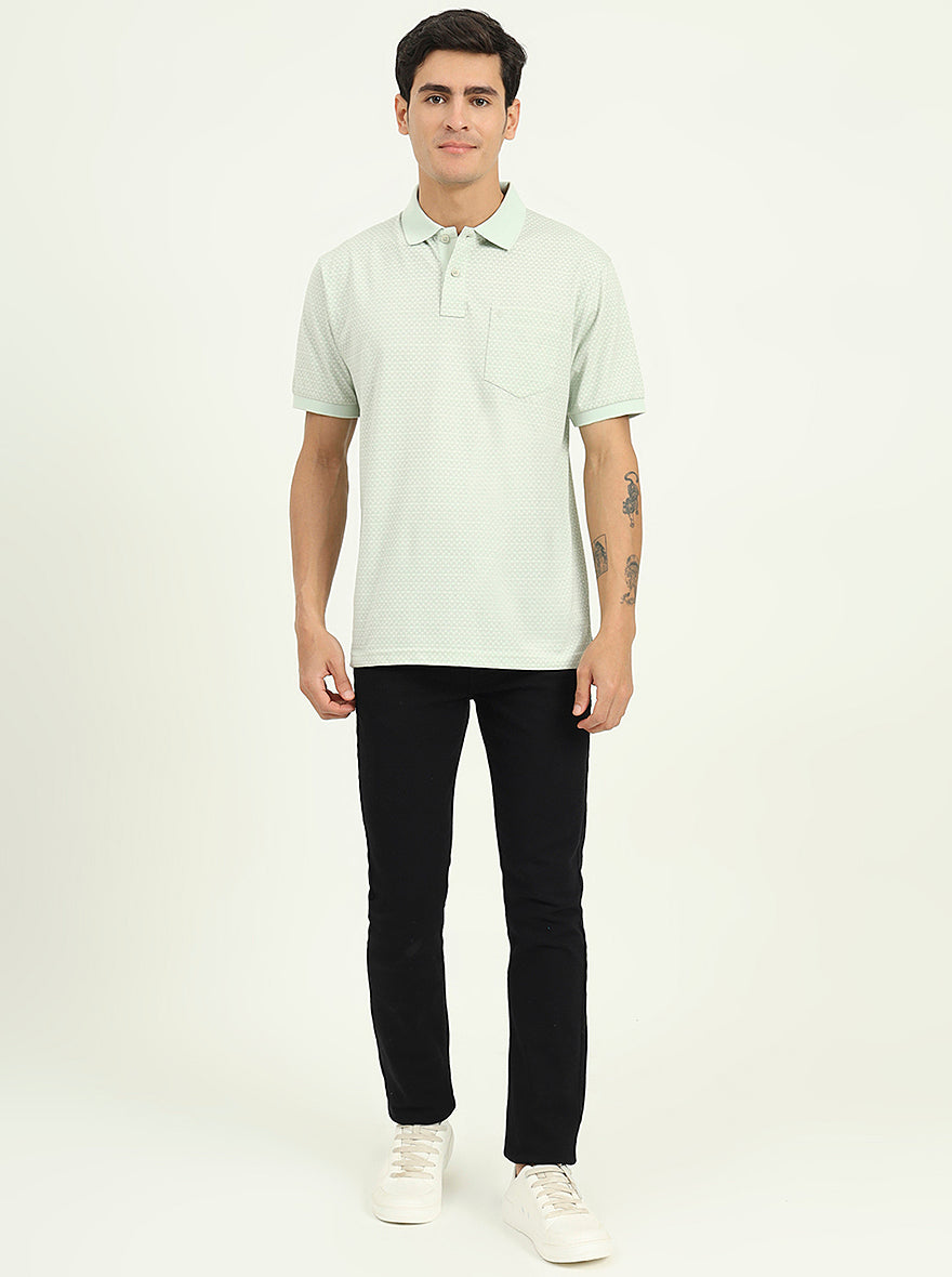 Mist Green Printed Regular Fit Polo T-Shirt | Greenfibre