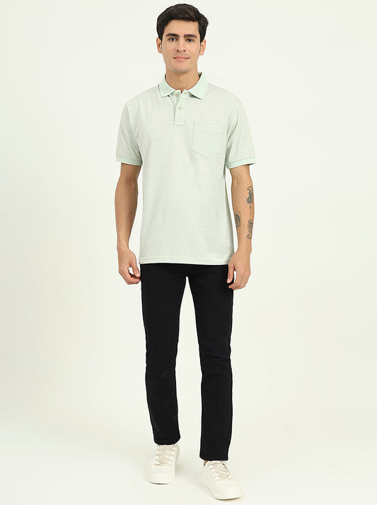 Mist Green Printed Regular Fit Polo T-Shirt | Greenfibre