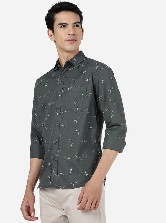 Duffel Green Printed Slim Fit Casual Shirt | Greenfibre