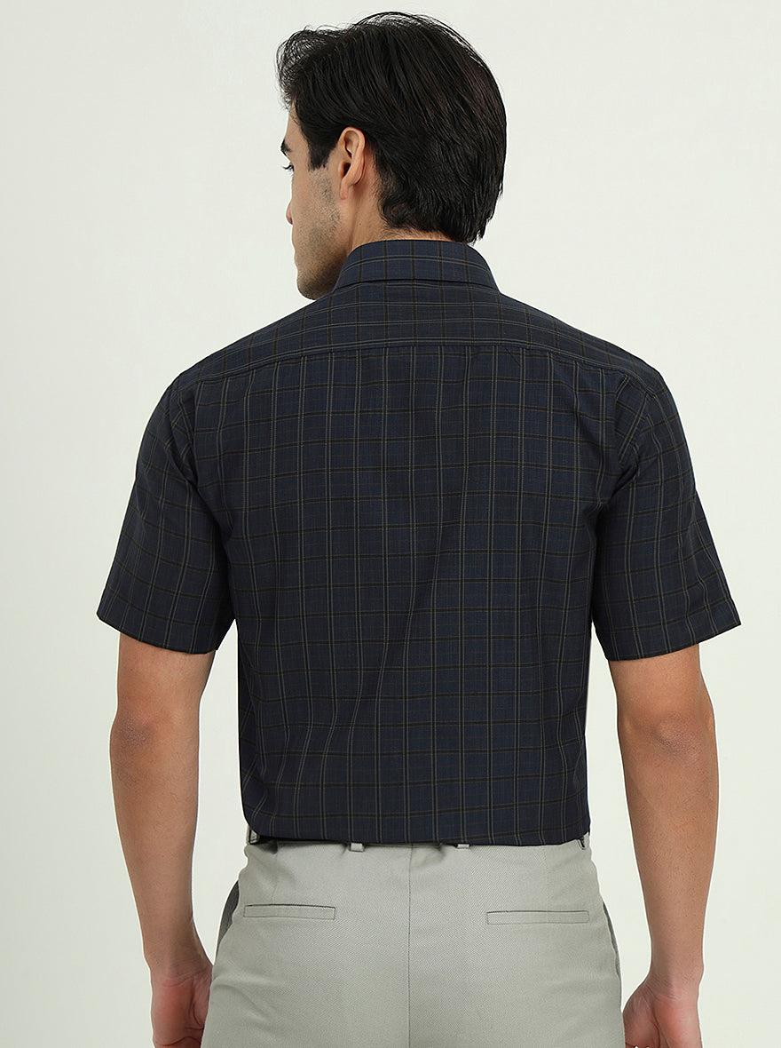 Dark Blue & Green Checked Regular Fit Formal Shirt | Greenfire