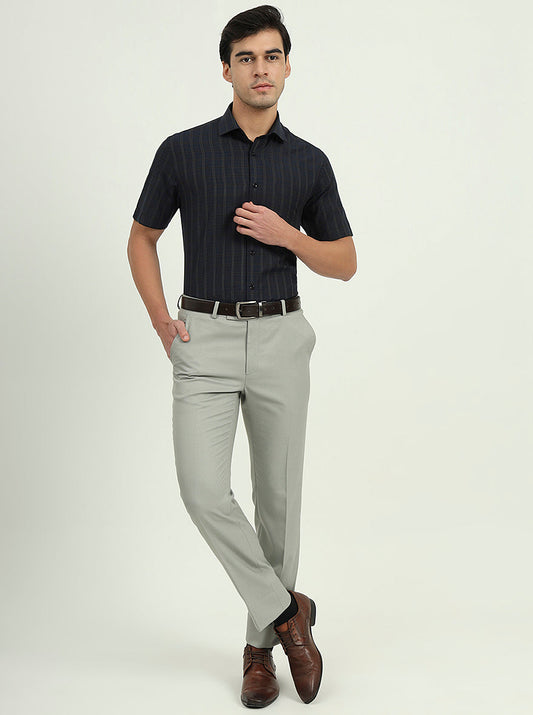 Dark Blue & Green Checked Regular Fit Formal Shirt | Greenfire