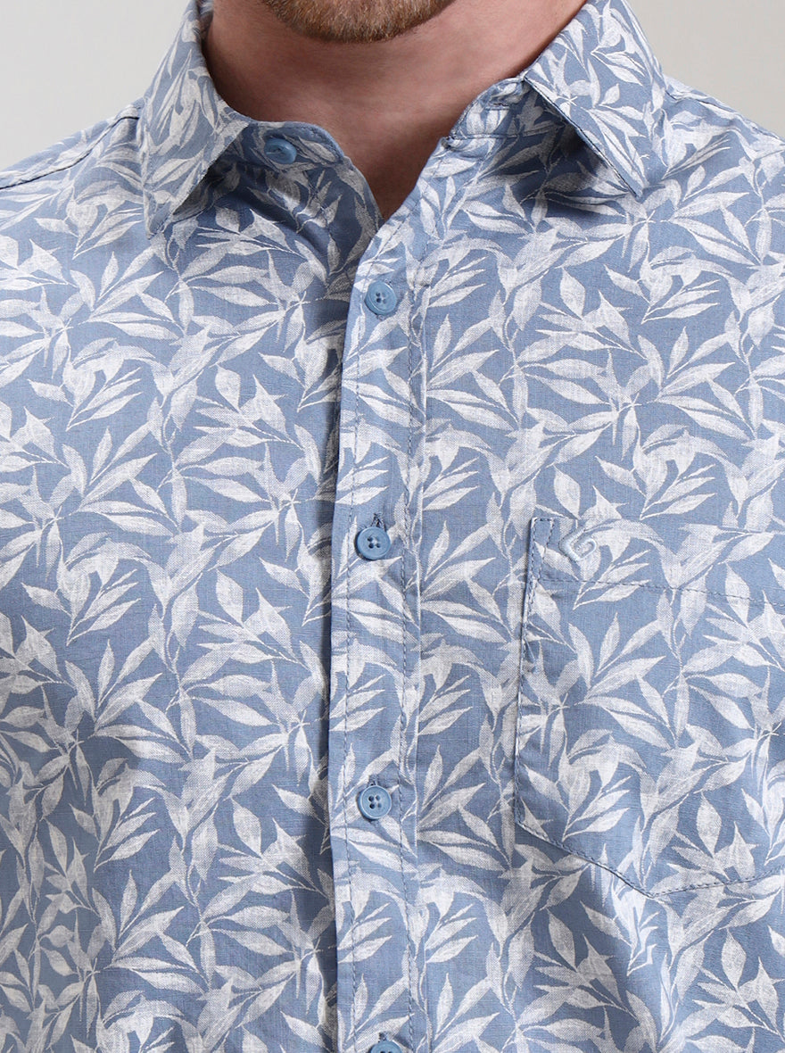 Blue Printed Slim Fit Casual Shirt | Greenfibre