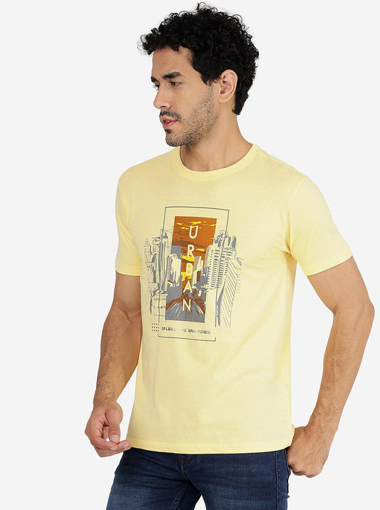 Light Yellow Printed Slim Fit T-Shirt | Greenfibre