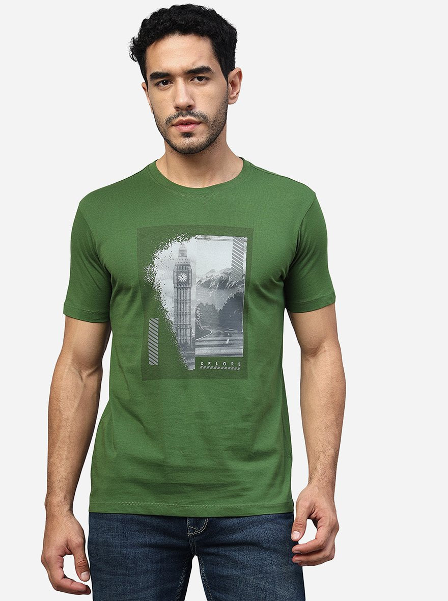 Green Printed Slim Fit T-Shirt Greenfibre