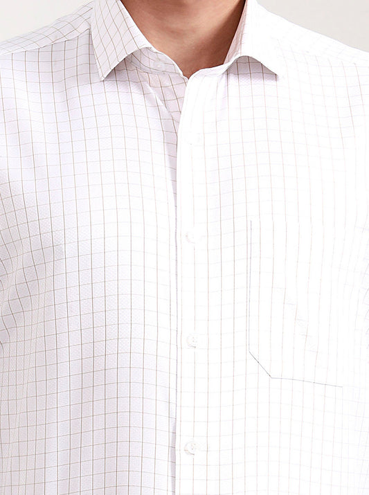 White & Brown Checked Regular Fit Formal Shirt | Greenfibre