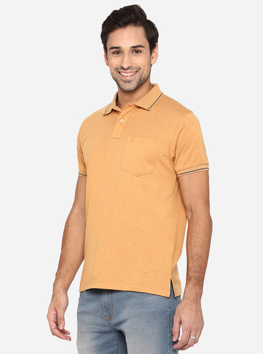 Honey Yellow Solid Slim Fit Polo T-Shirt | Greenfibre