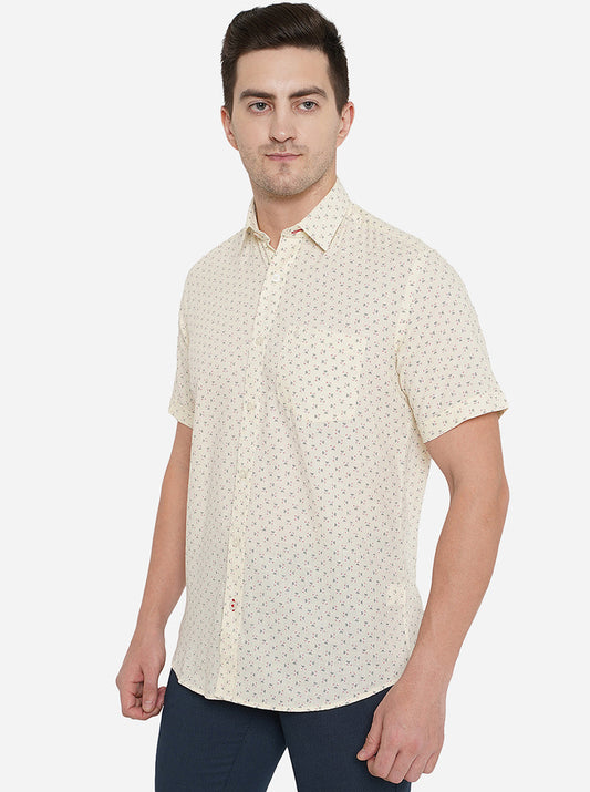 Beige Printed Smart Fit Casual Shirt | Greenfibre