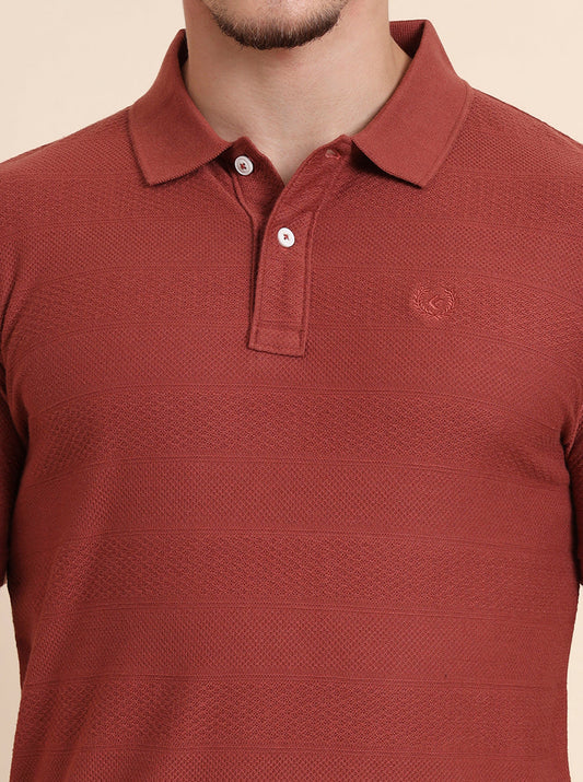 Auburn Red Printed Slim Fit Polo T-Shirt | Greenfibre