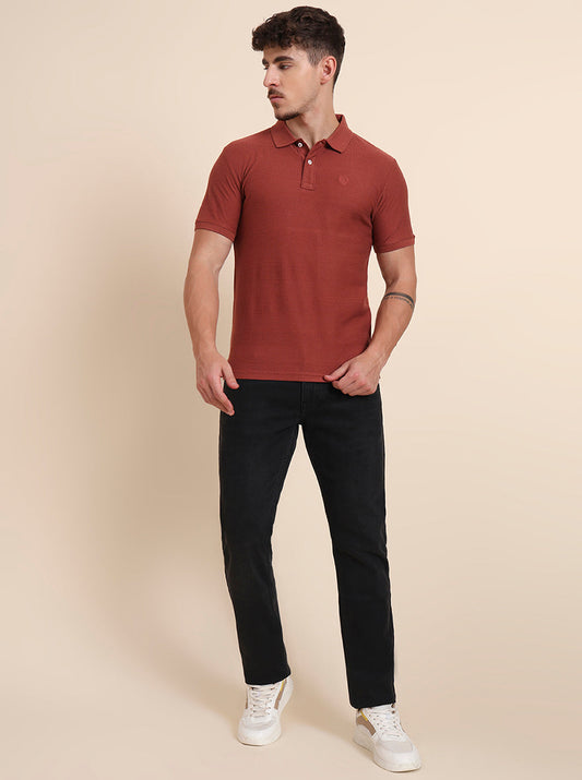 Auburn Red Printed Slim Fit Polo T-Shirt | Greenfibre