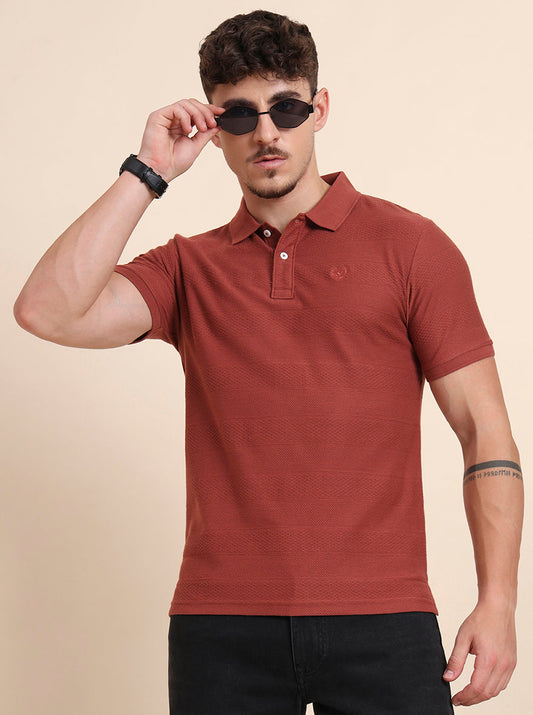Auburn Red Printed Slim Fit Polo T-Shirt | Greenfibre