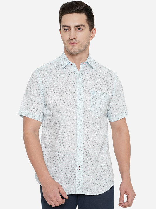 Sky Blue Printed Smart Fit Casual Shirt | Greenfibre
