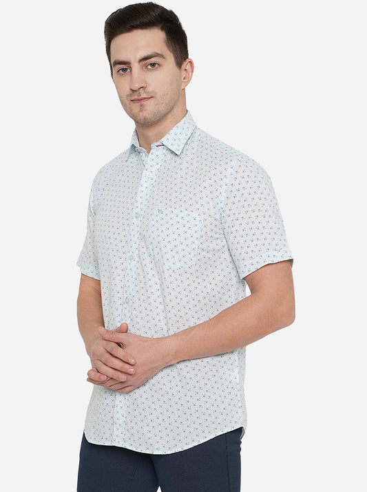 Sky Blue Printed Smart Fit Casual Shirt | Greenfibre