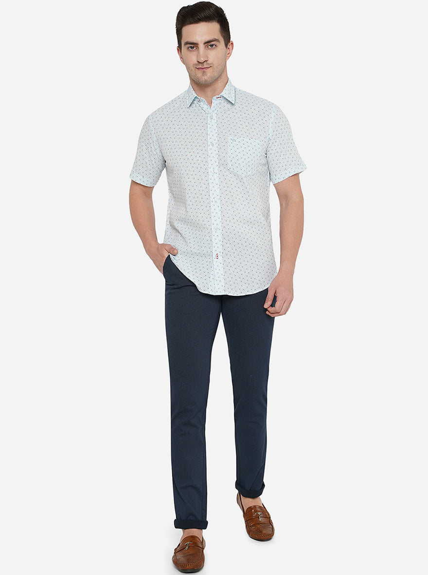 Sky Blue Printed Smart Fit Casual Shirt | Greenfibre