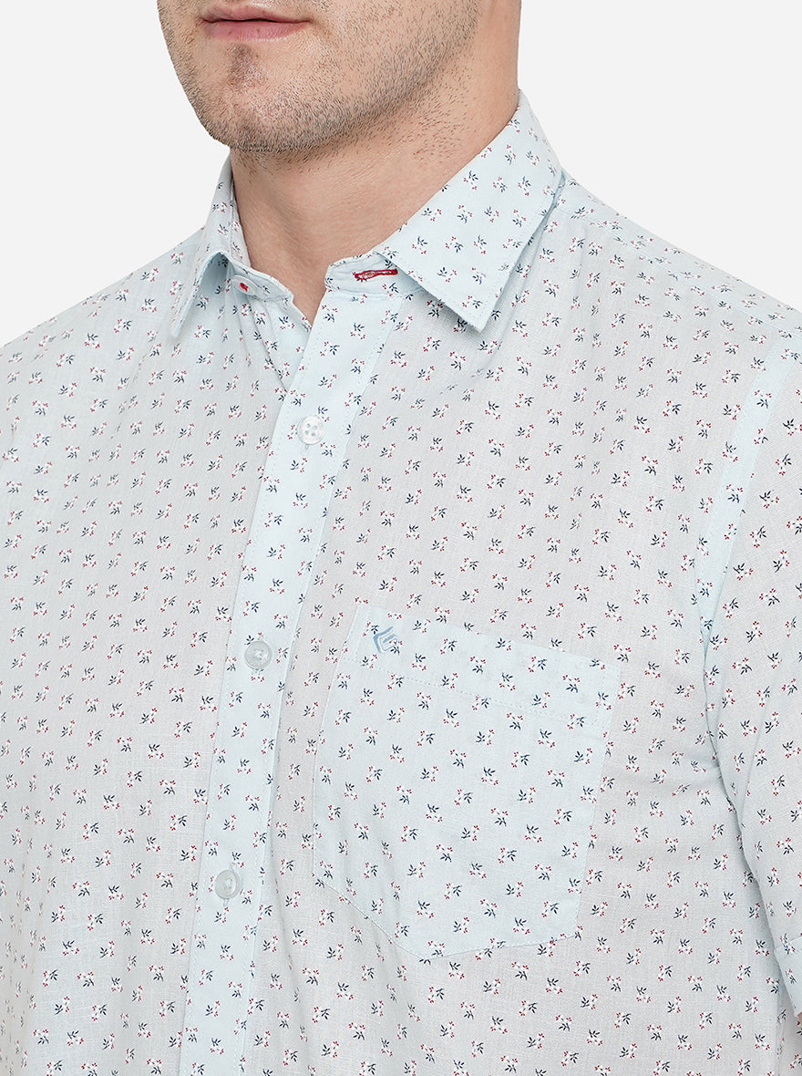 Sky Blue Printed Smart Fit Casual Shirt | Greenfibre
