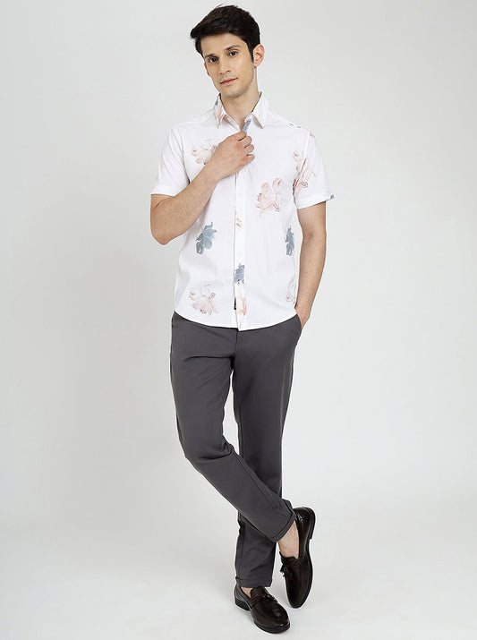 White Printed Slim Fit Casual Shirt | Greenfibre