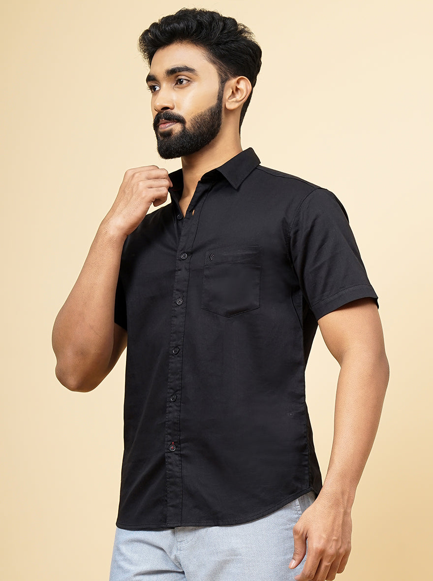 Black Solid Slim Fit Casual Shirt | Greenfibre