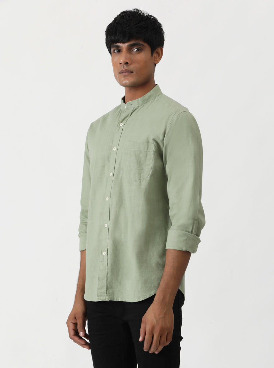 Green Solid Slim Fit Casual Shirt | Greenfibre