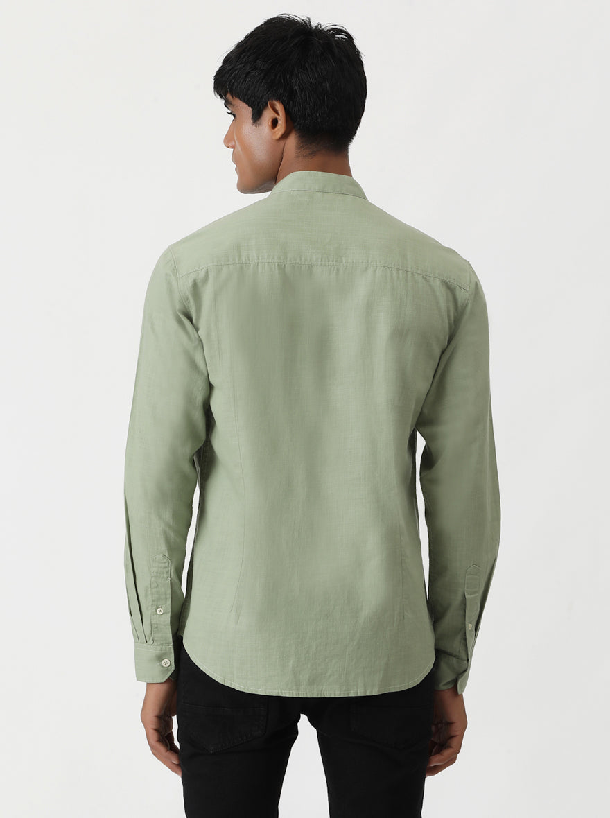 Green Solid Slim Fit Casual Shirt | Greenfibre