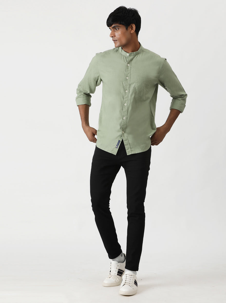 Green Solid Slim Fit Casual Shirt | Greenfibre