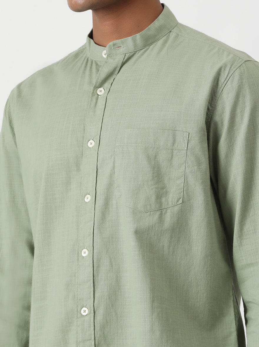 Green Solid Slim Fit Casual Shirt | Greenfibre