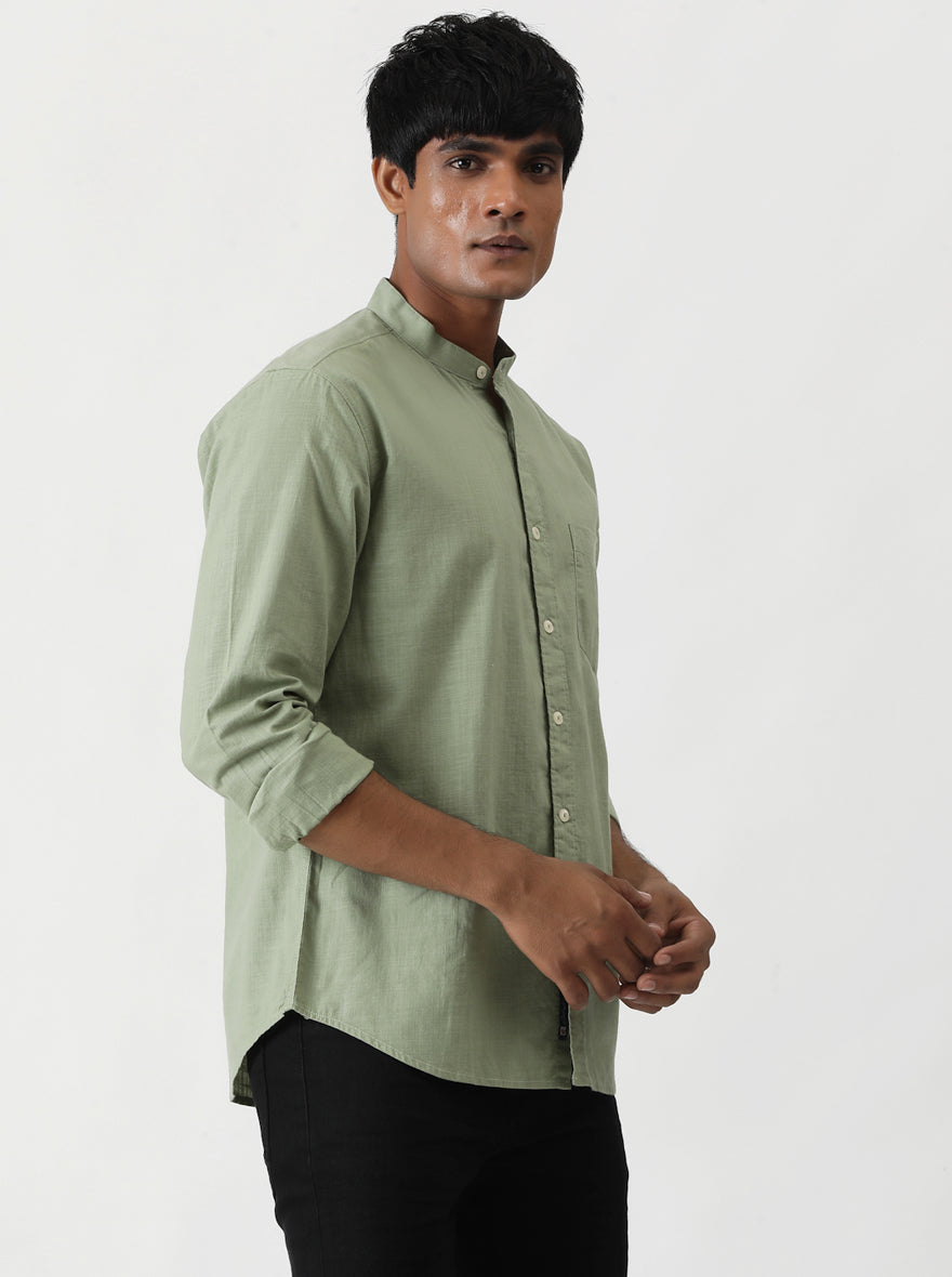 Green Solid Slim Fit Casual Shirt | Greenfibre