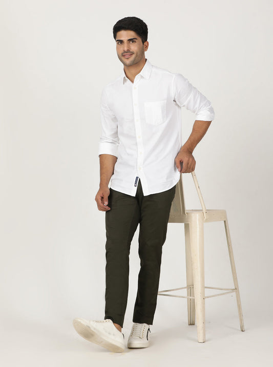 Olive Green Solid Neo Fit Casual Trouser | Greenfibre