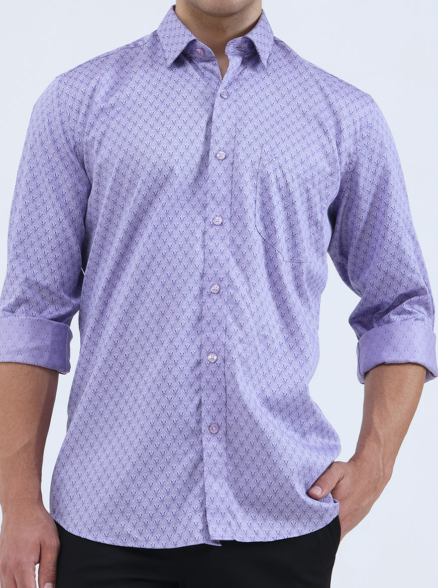 Purple Printed Smart Fit Semi Casual Shirt | Greenfibre