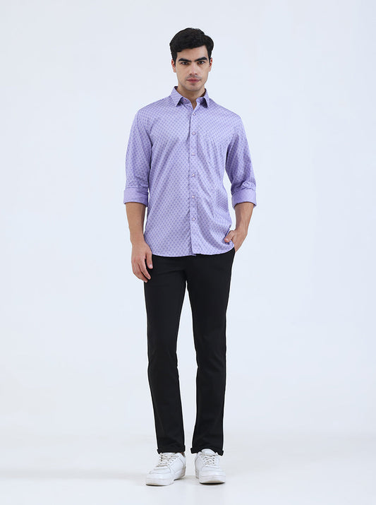 Purple Printed Smart Fit Semi Casual Shirt | Greenfibre
