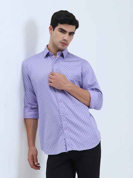 Purple Printed Smart Fit Semi Casual Shirt | Greenfibre