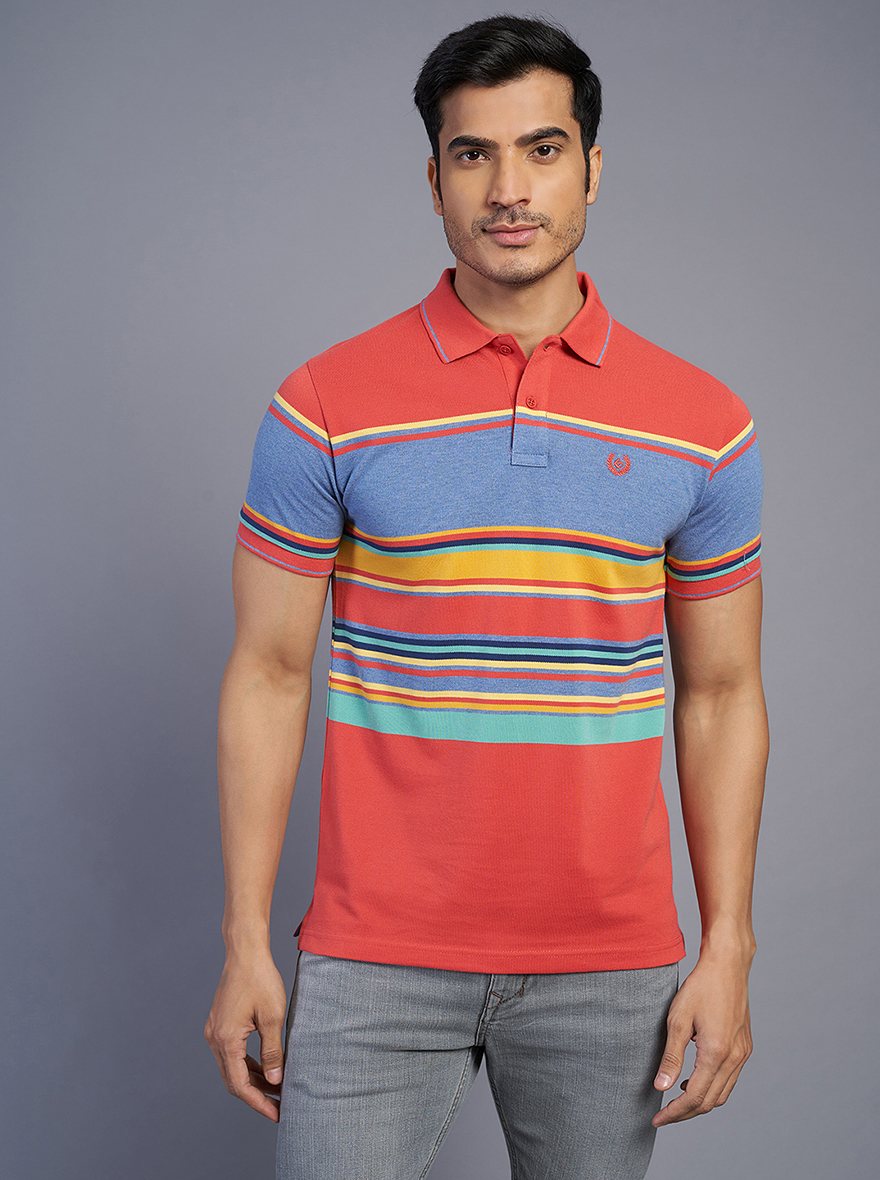 Multicolor Striped Slim Fit Polo T-Shirt | Greenfibre