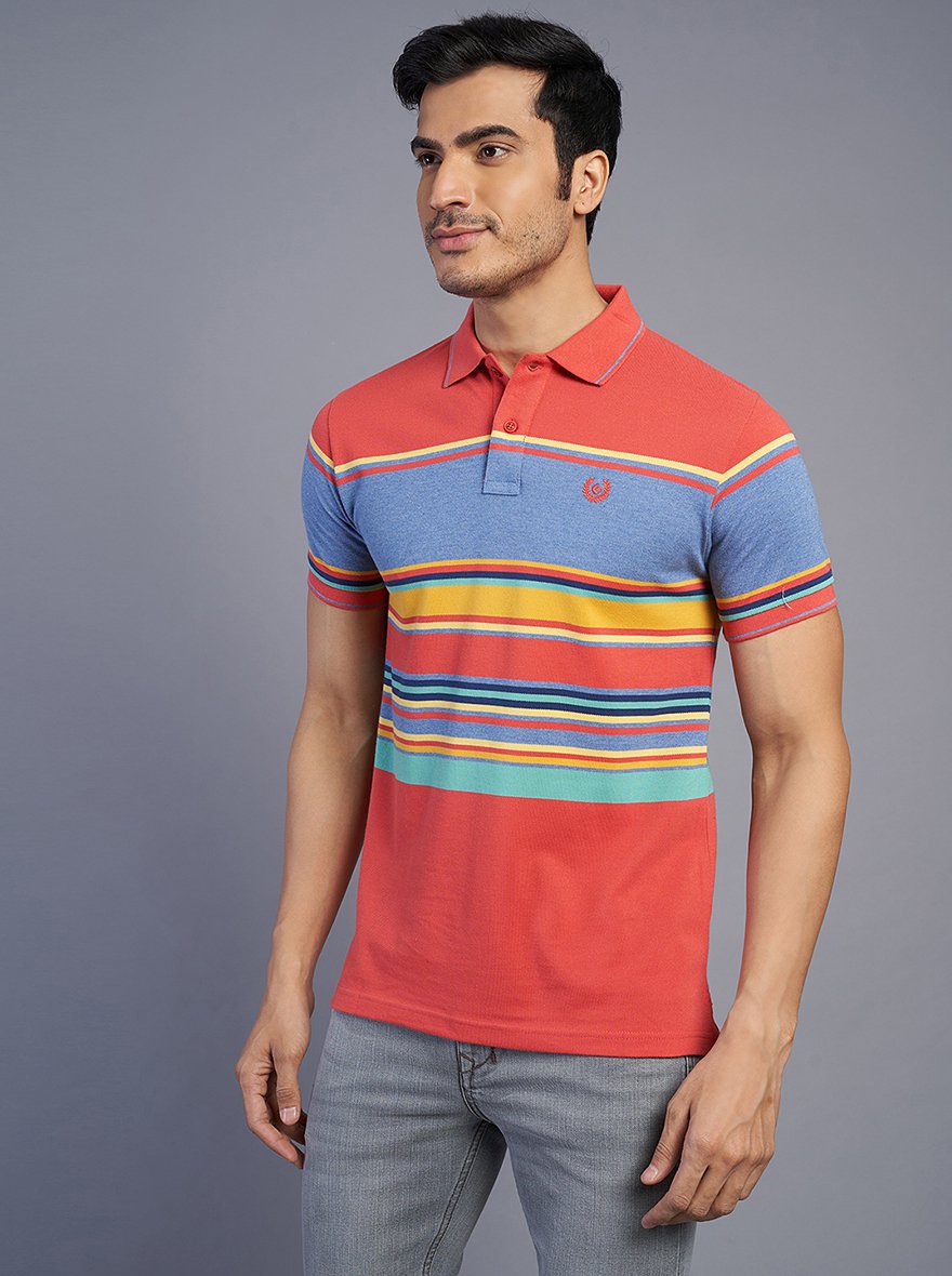 Multicolor Striped Slim Fit Polo T-Shirt | Greenfibre