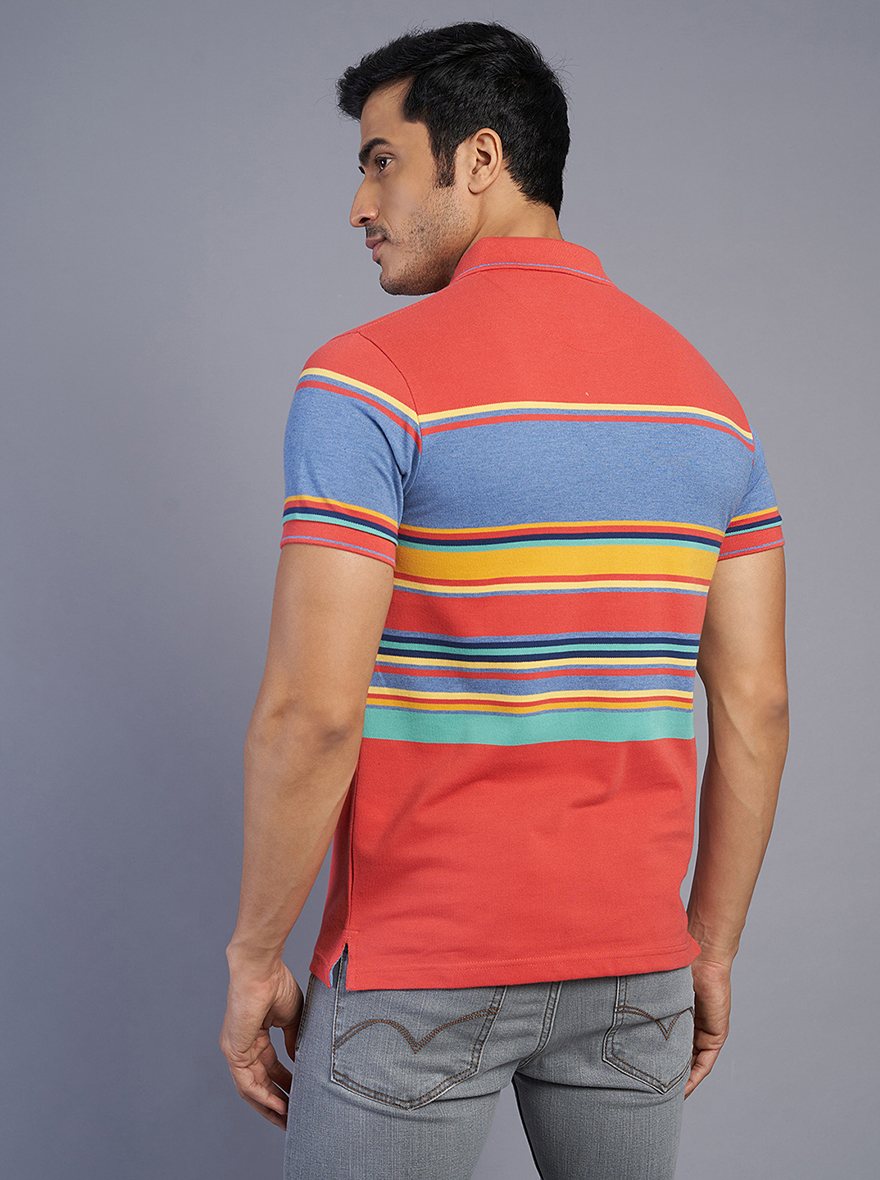 Multicolor Striped Slim Fit Polo T-Shirt | Greenfibre