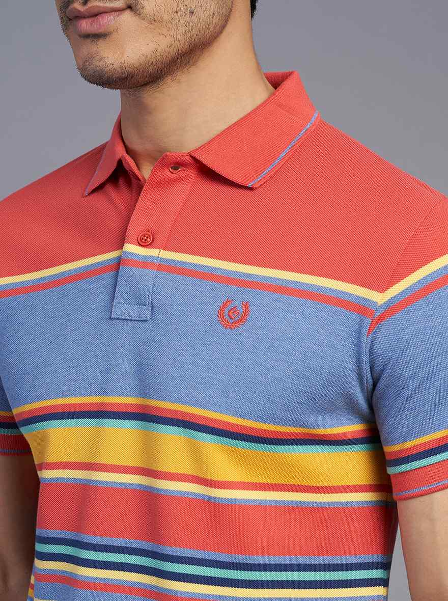 Multicolor Striped Slim Fit Polo T-Shirt | Greenfibre