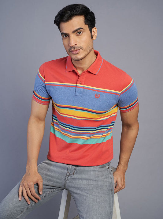 Multicolor Striped Slim Fit Polo T-Shirt | Greenfibre