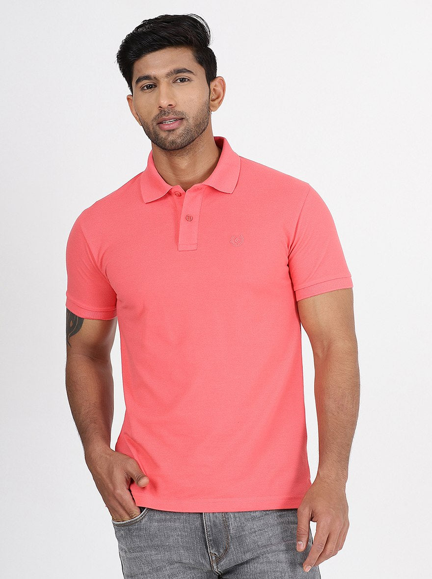 Pink Solid Slim Fit Polo T-Shirt | Greenfibre