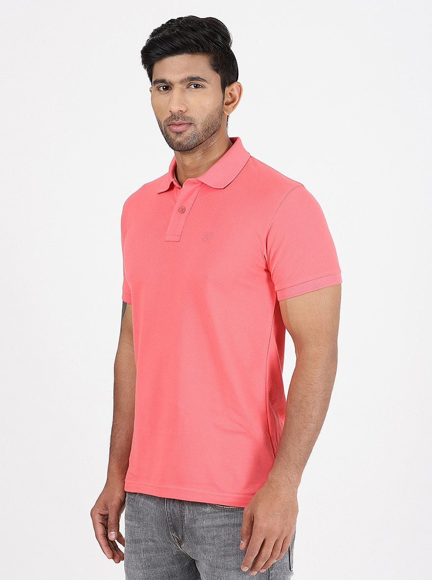 Pink Solid Slim Fit Polo T-Shirt | Greenfibre