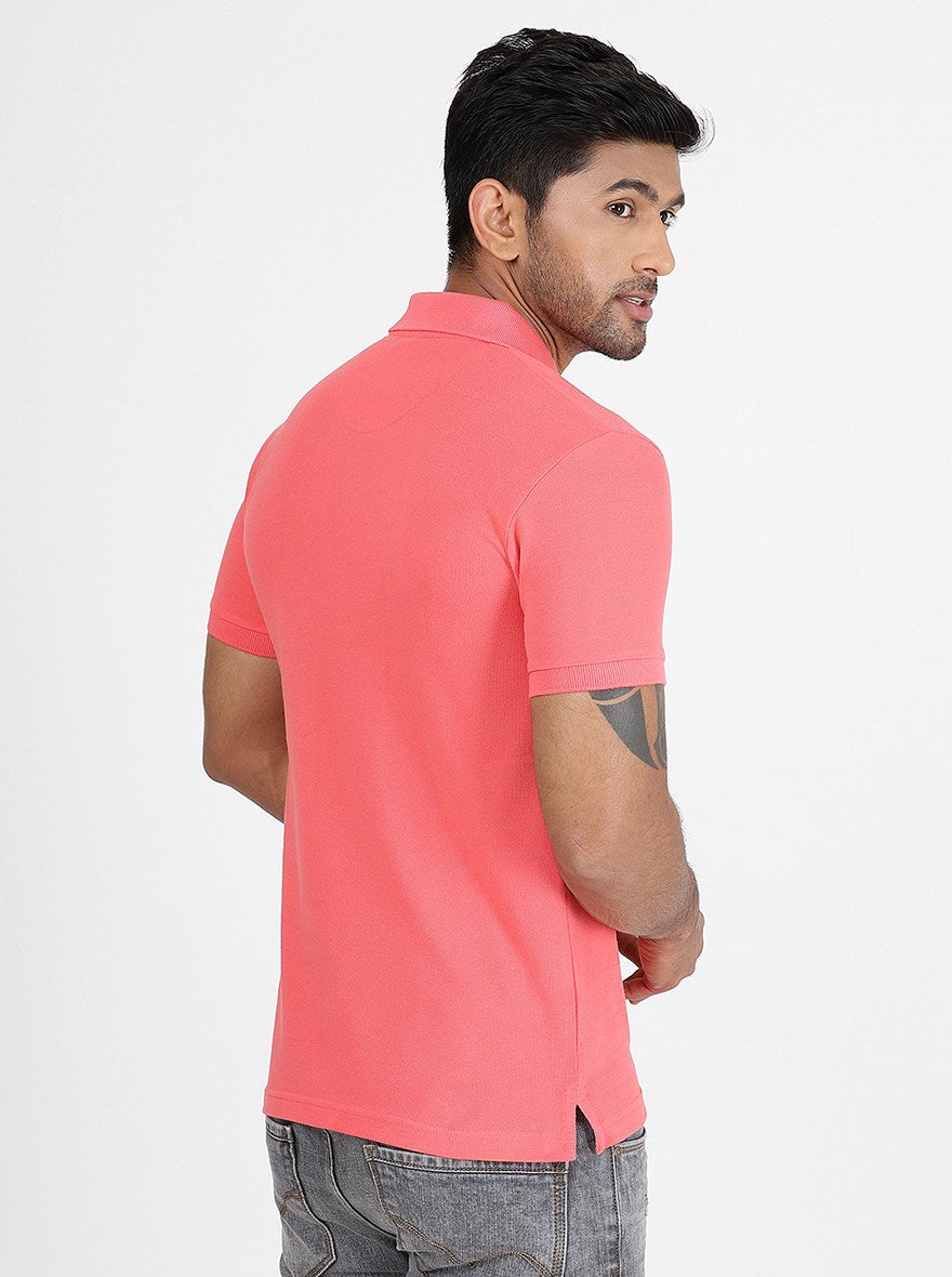 Pink Solid Slim Fit Polo T-Shirt | Greenfibre