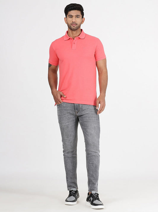 Pink Solid Slim Fit Polo T-Shirt | Greenfibre