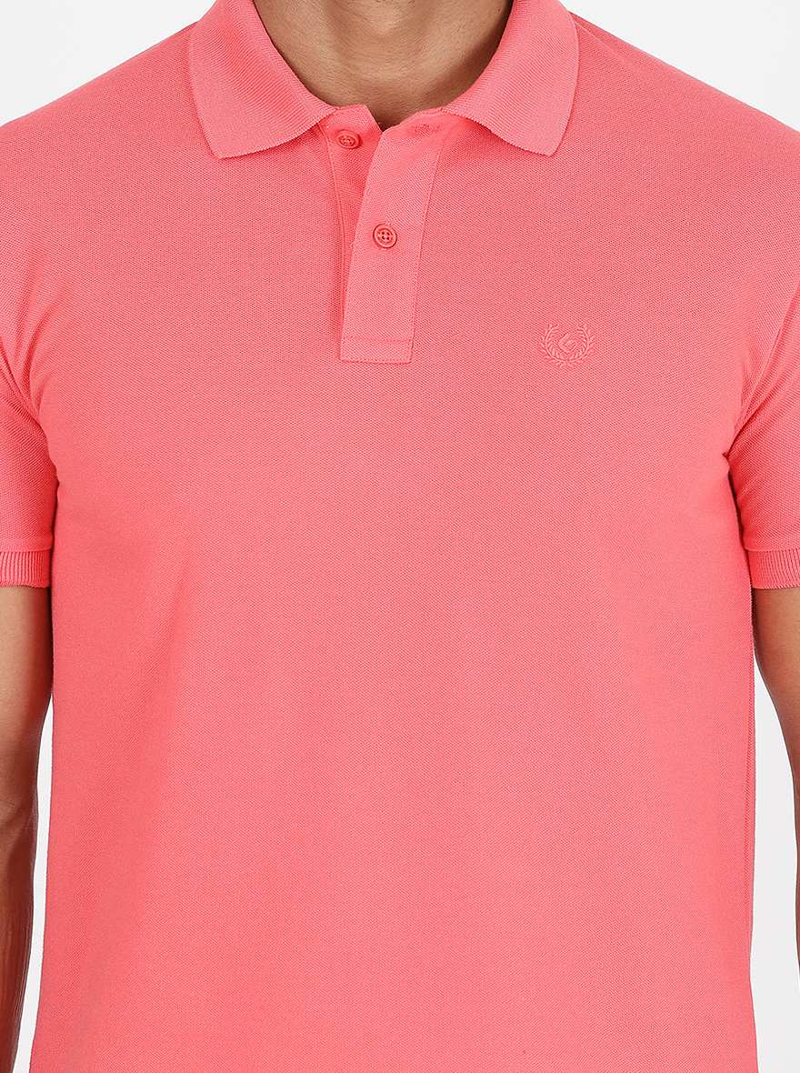 Pink Solid Slim Fit Polo T-Shirt | Greenfibre