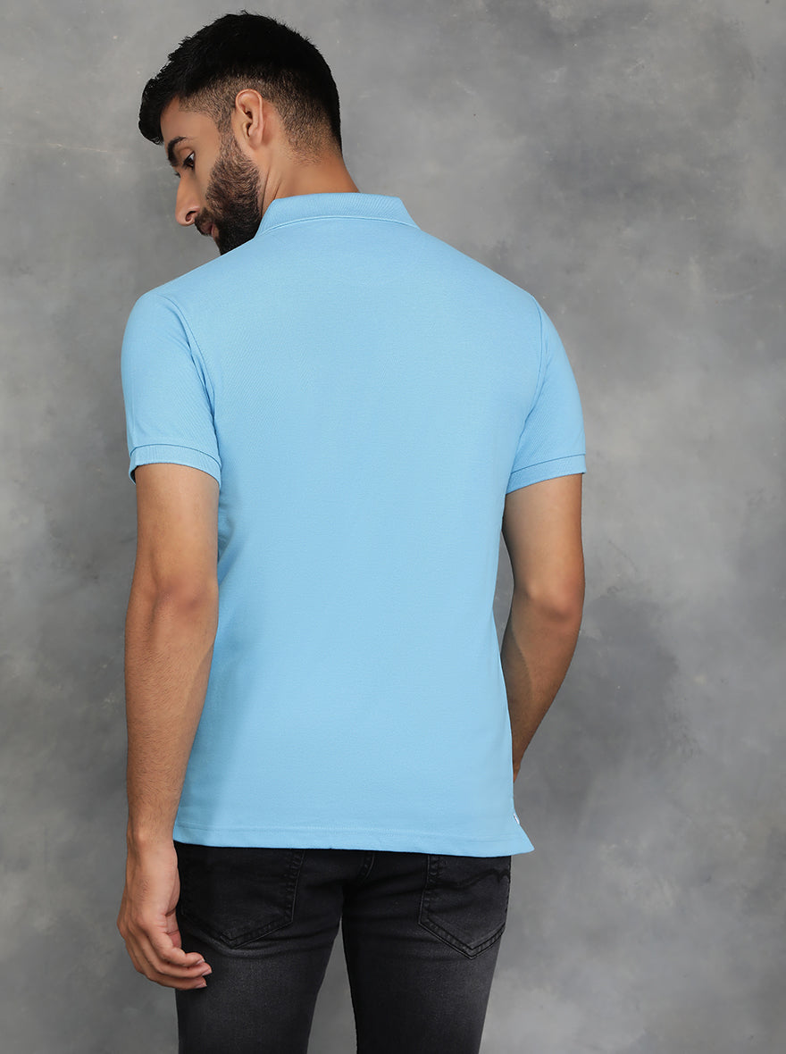 Sky Blue Solid Slim Fit Polo T-Shirt | GreenFibre