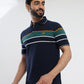 Navy Blue Striped Slim Fit Polo T-Shirt | Greenfibre