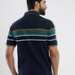 Navy Blue Striped Slim Fit Polo T-Shirt | Greenfibre