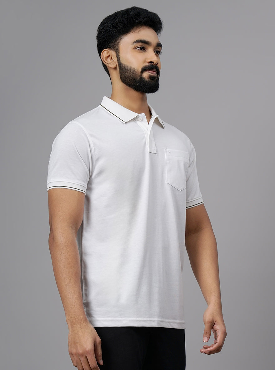 White Solid Slim Fit Polo T-Shirt | Greenfibre